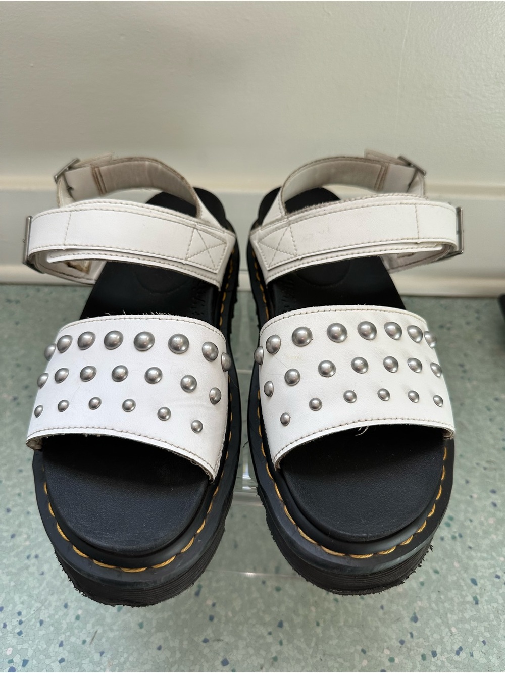 Dr. Martens Voss Stud - White Leather Studded Platform Sandals